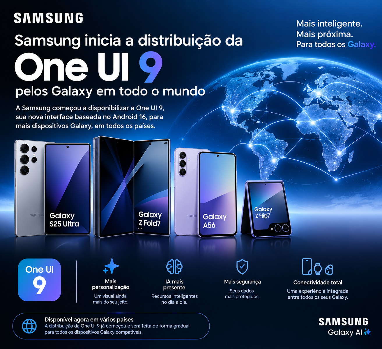 Samsung inicia a distribuição da One UI 9 pelos Galaxy em todo o mundo