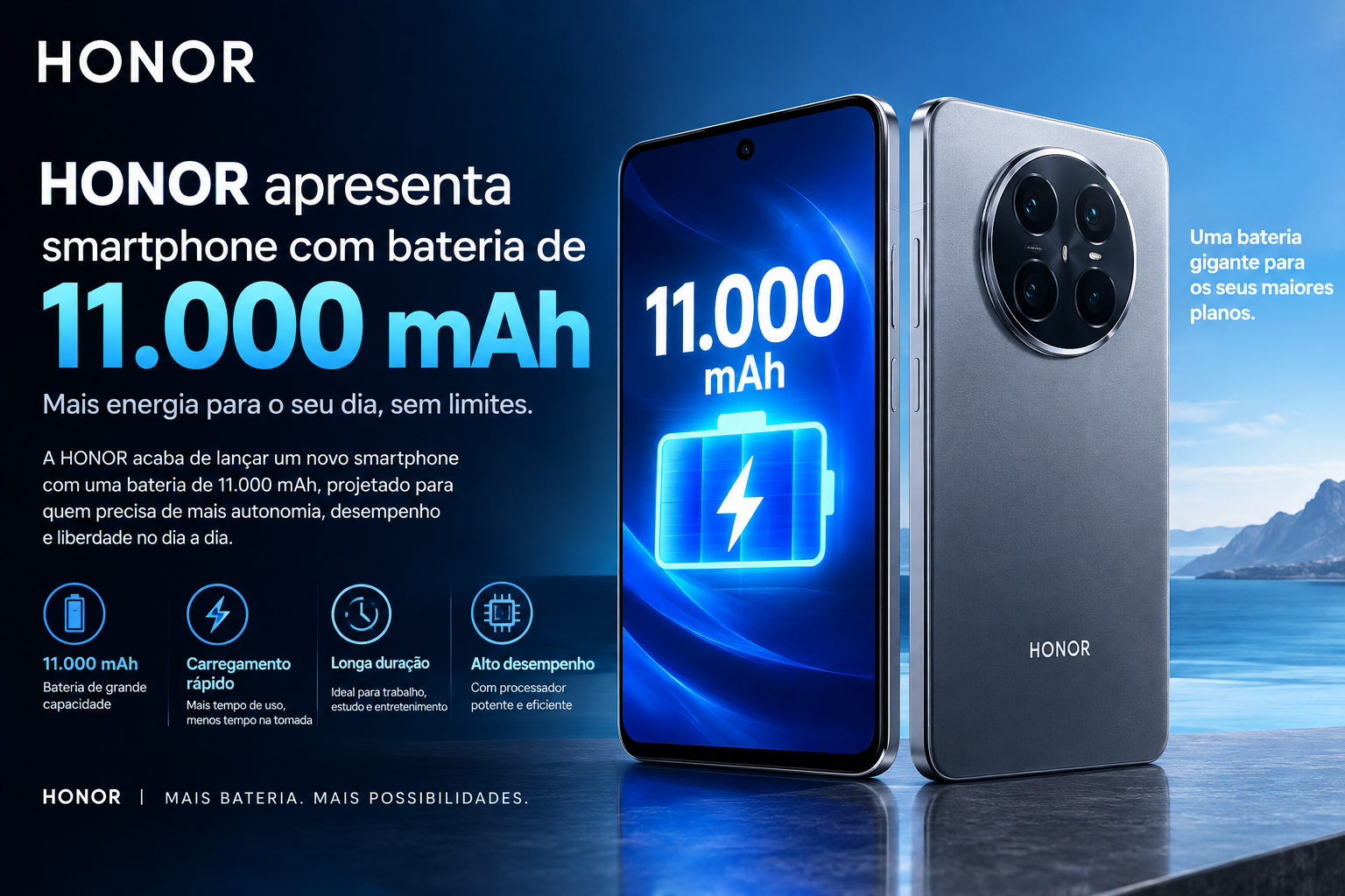 Honor apresenta telemóvel com bateria de 11.000 mAh em apenas 8,08 mm de espessura
