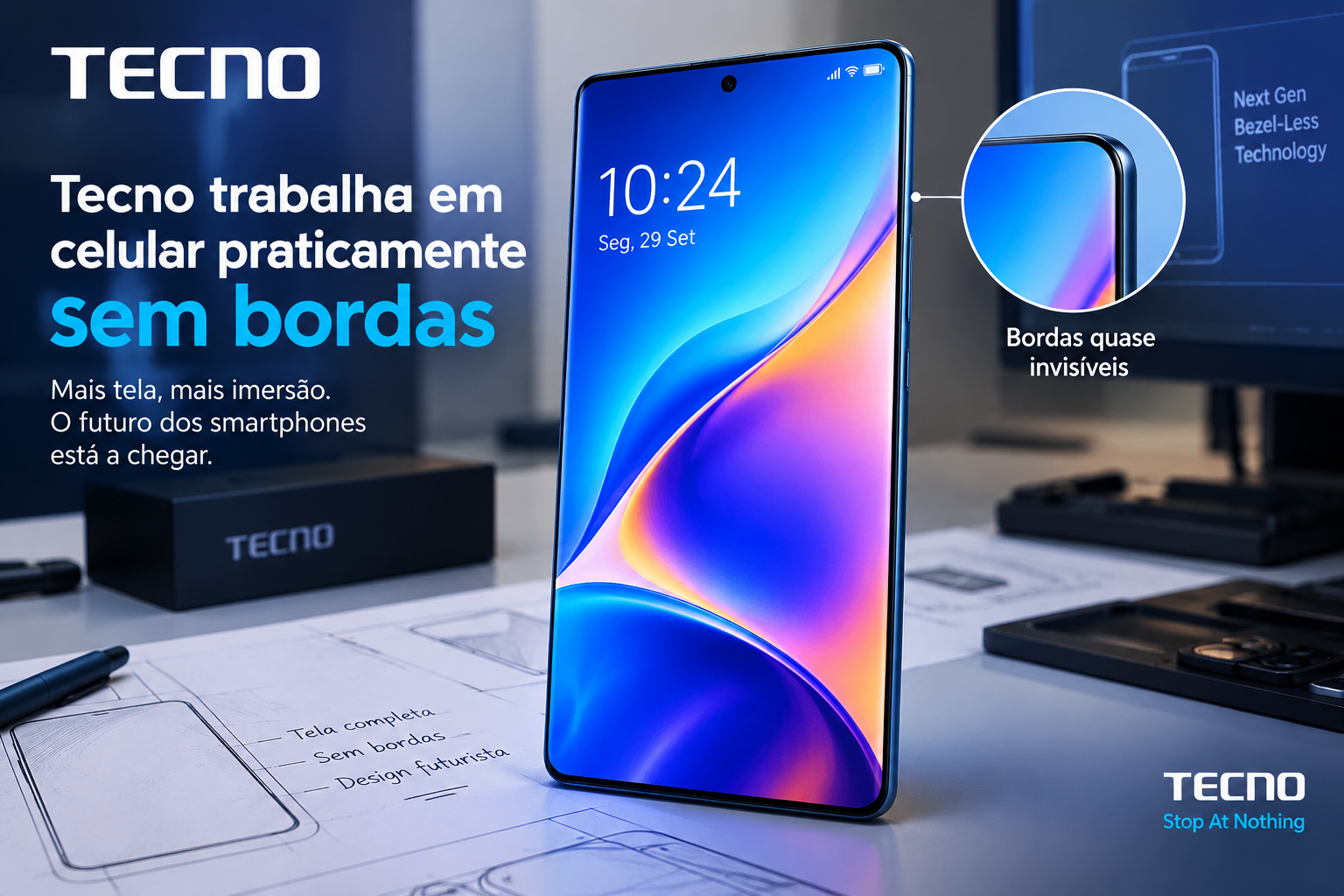 Tecno mostra em Berlim um telemóvel praticamente sem bordas