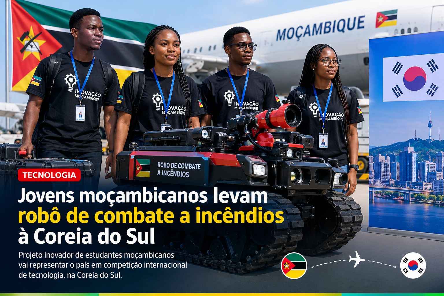 Jovens moçambicanos levam robô de combate a incêndios à Coreia do Sul