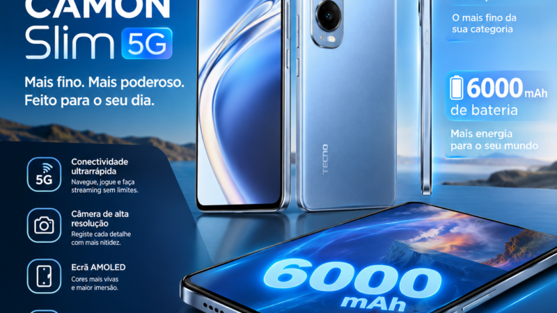 TECNO lança Camon Slim 5G: telemóvel com 6,39 mm de espessura e bateria de 6000 mAh