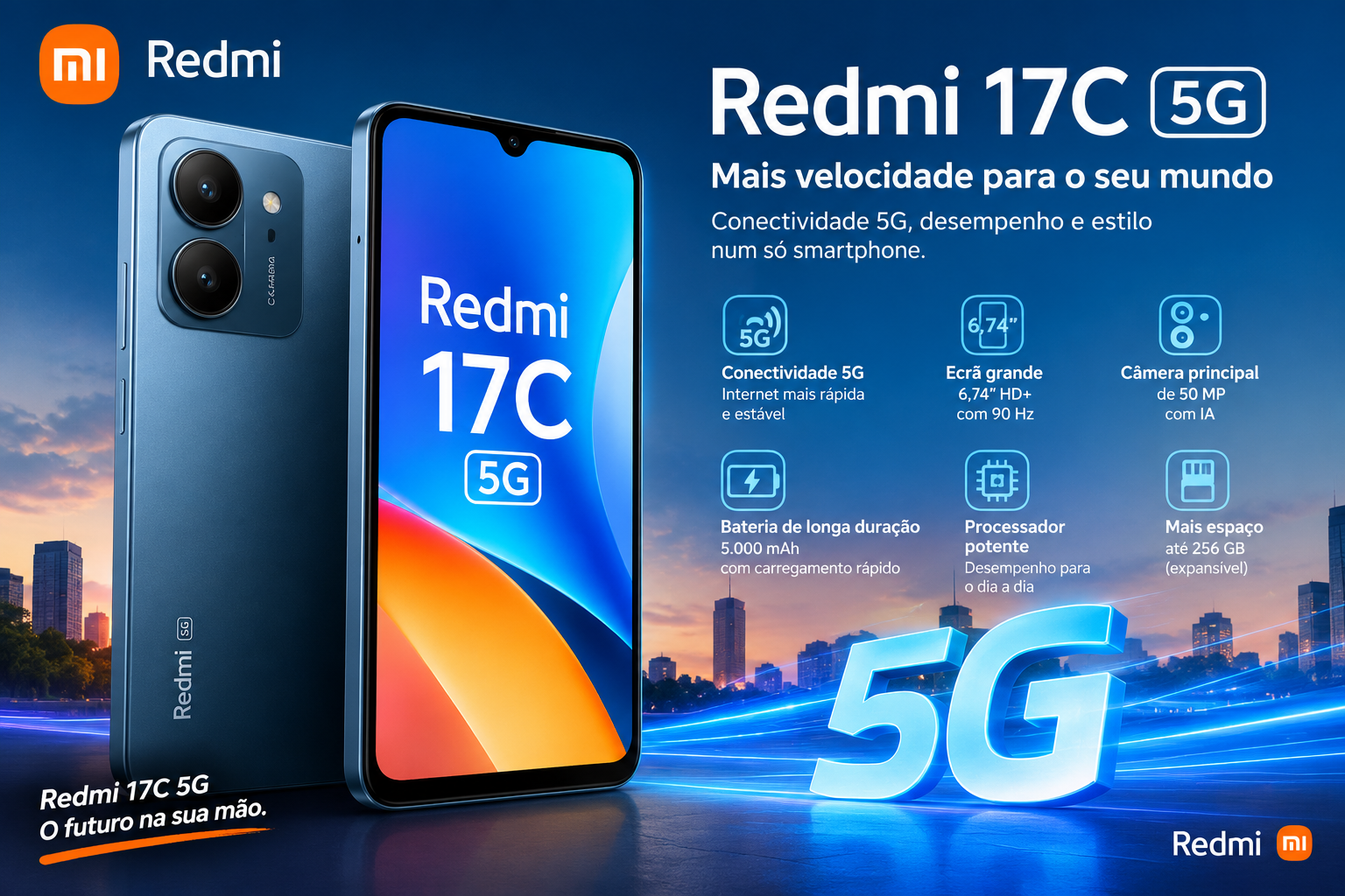 Redmi 17C 5G chega com conectividade 5G, ecrã de 120 Hz e bateria de 6000 mAh