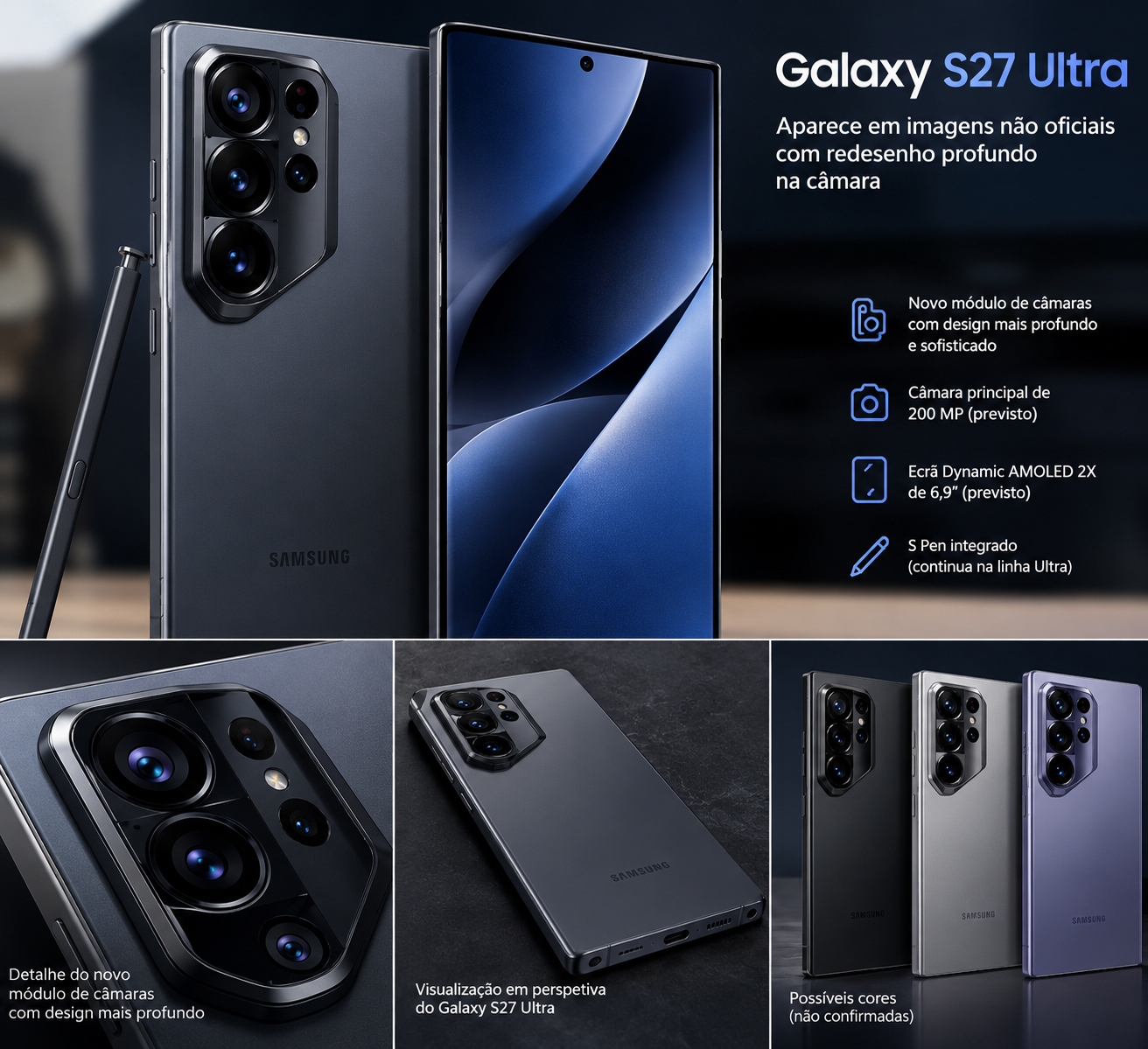 Galaxy S27 Ultra aparece em imagens não oficiais com redesenho profundo na câmara