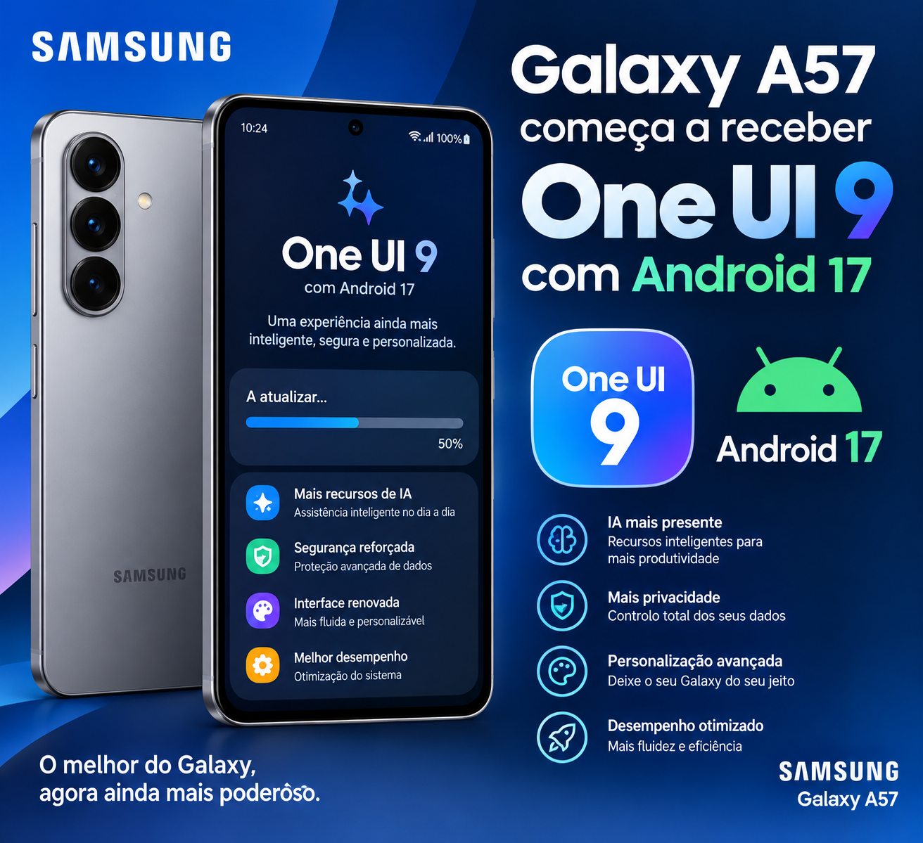 Samsung Galaxy A57 começa a receber One UI 9 com Android 17